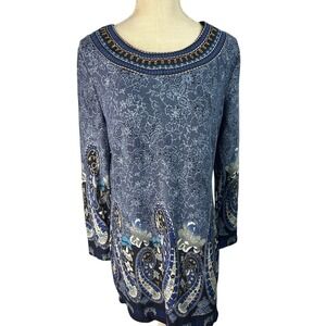Kamana Tunic Dress Womens Medium Blue Long Sleeve New